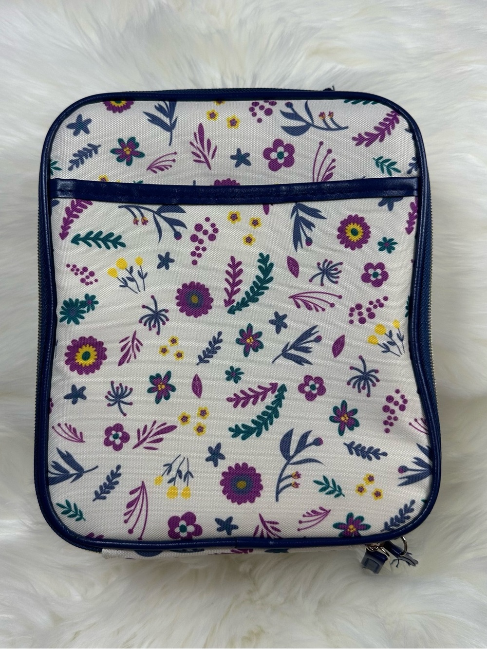 Floral Insulated Lunch Bag - Navy Trim